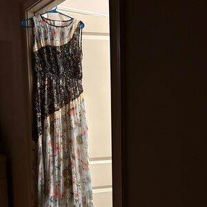 Anthropologie Foxiedox Navy Floral Dress with Cream Lining